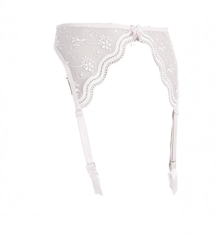 Ladies Fabulous Sexy Plus Size Sheer Scalloped Floral Embroidered Lace Satin Bow Adjustable Garter Belt