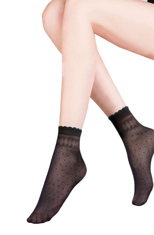 Ladies Elegant Black Polka Dot Anti Pressure Ankle Lycra Socks One Size