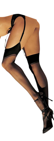 Ladies Beautiful Black Sheer Stockings Wide Black Band Top One Size UK 6-12
