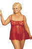 Ladies Beautiful Sheer See Through Floral Lace Bust Flouncy Strappy Babydoll & Thong Set