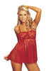 Ladies Beautiful Sheer See Through Floral Lace Bust Flouncy Strappy Babydoll & Thong Set