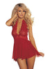 Ladies Fabulous Sexy Lace Halterneck Empire Line Ruffled Flouncy Babydoll & Thong Set
