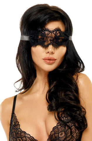 Gorgeous Sexy Black Lace Satin Straps Eye Mask - One Size