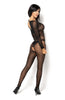 Ladies Stunning Sheer Black Long Sleeves Strippy Bodystocking - One Size UK S-L