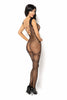 Ladies Beautiful Black Fishnet Criss Cross Lace Low Cut Back Crotchless Bodystocking - One Size S-L