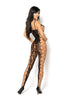 Ladies Super Sexy Black Large Holes Sides Floral Lace Bodystocking - One Size S-L