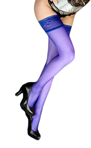 Ladies Sexy Plain Royal Blue Delicately Perfumed Lace Top Hold Ups