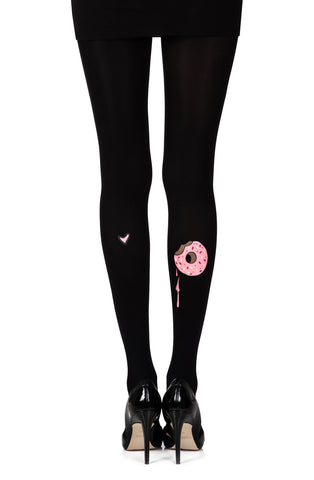Lovely Opaque Colorful Appetizing Donut Print 120 Denier Black Tights