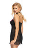 Ladies Fabulous Sheer Black Chiffon Pink Lace Satin Ribbons Neckline Babydoll & Thong Set