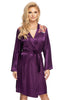 Ladies Stunning Satin Floral Embroidered Lace Sleeves Waist Belt Short Dressing Gown