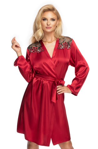 Ladies Gorgeous Luxurious Satin Floral Embroidered Lace Long Sleeves Dressing Gown
