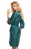 Ladies Stunning Jade Satin Floral Embroidered Lace Sleeves Waist Belt Short Dressing Gown