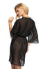 Ladies Elegant Sheer Black Hoop Patern Trim Long Sleeves Waist Belt Dressing Gown
