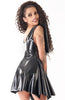 Ladies Fabulous Wet Look Strech Deep Collar Pleated Front Clubwear Mini Dress