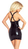 Ladies Stunning Sexy Black Leather Look Zip Criss Cross Design Clubwear Dress