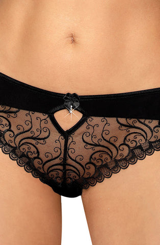 Ladies Gorgeous Sheer Mesh Swirls Embroidered Lace Diamante Satin Bow Brief A 176