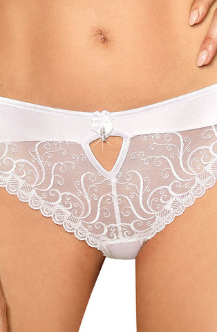 Ladies Gorgeous Sheer Mesh Swirls Embroidered Lace Diamante Satin Bow Brief A 176