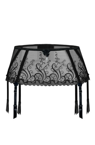 Ladies Gorgeous Sheer Mesh Swirls Embroidered Lace Diamante Satin Bow Suspender Belt A 176