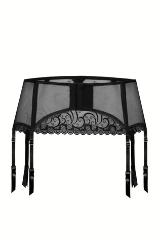 Ladies Gorgeous Sheer Mesh Swirls Embroidered Lace Diamante Satin Bow Suspender Belt A 176