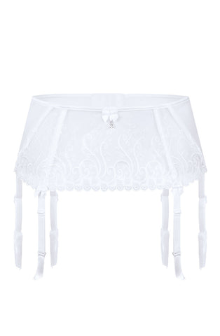 Ladies Gorgeous Sheer Mesh Swirls Embroidered Lace Diamante Satin Bow Suspender Belt A 176