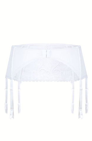 Ladies Gorgeous Sheer Mesh Swirls Embroidered Lace Diamante Satin Bow Suspender Belt A 176