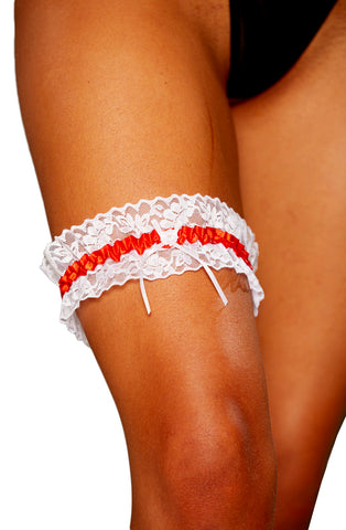 Ladies Sexy Satin Bow Ruffled Trim & White Lace Garter - One Size
