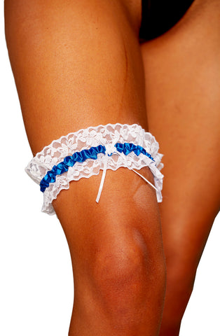 Ladies Sexy Satin Bow Ruffled Trim & White Lace Garter - One Size