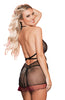 Ladies Gorgeous Bsheer Black Puffled Edges Lace Underwired Cups Red Satin Bow Halterneck Babydoll & Thong Set - One Size