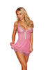 Ladies Gorgeous Stretch Mesh Eyelash Floral Lace Babydoll & Thong Set - One Size