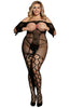 Ladies Fabulous Fishnet Black Boobless Three Quarter Sleeves Open Back Pretty Satin Bows Bodystocking