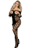 Ladies Fabulous Fishnet Black Boobless Three Quarter Sleeves Open Back Pretty Satin Bows Bodystocking