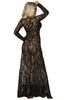 Ladies Stunning Black Floral Lace Eyelash Trim Long Sleeves Long Nightdress Gown & Thong Set