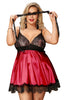 Ladies Gorgeous Red Satin Black Lace Cups Eyelashes Trim Babydoll & Lace Blindfold