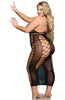 Ladies Sheer Black Very Sexy Large Holes Side Panels Halterneck Criss Cross Front Bodystocking Dress - One Size