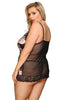 Ladies Stunning Black Floral Panels Big Lace Hem Trim Pretty Bow Sheer Back Babydoll & Thong Set