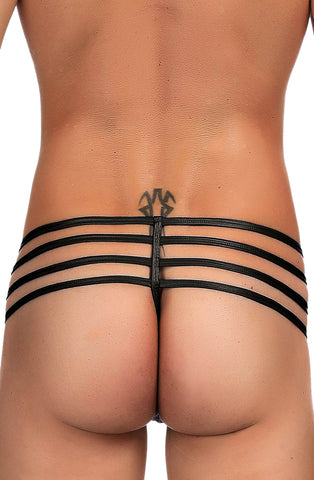 Naughty Mens Black Matte Look Zipped Front Strappy Sides Thong