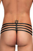 Naughty Mens Black Matte Look Zipped Front Strappy Sides Thong