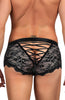 Gorgeous Black Sheer Floral Lace Satin Criss Cross Back Mens Boxer Brief