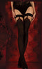 Ladies Charming Black Mock Suspender Print Lace Glitter Back Seam Ruffles Top Hold Ups