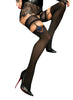 Ladies Beautiful Sexy Black Mock Garter Blue Swirls Black Embroidered Lace Top 60 Den Hold Ups