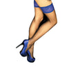 Ladies Elegant Sexy Sheer Black Back Seam Gorgeous Blue Floral Lace Top 20 Den Hold Ups