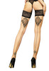 Ladies Beautiful Sexy Skin Golden Glitter Swirls Back Seam Lace Top 20 Den Hold Ups