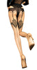 Ladies Elegant Sexy Sheer Skin Mock Suspender Golden Glitter Swirls Back Seam 20 Den Tights