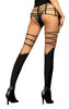 Ladies Fabulous Bold Black Knee High Contrasting Skin Criss Cross Motifs Strapy Waist 20 Den Tights