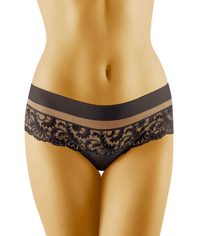 Ladies Gorgeous Microfibre Band Transparent Tulle Panel With Fabulous Emroidered Lace Shorts Thong