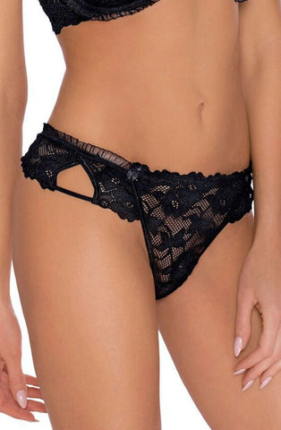Ladies Gorgeous Sexy Black See Through Floral Lace Ruffle Trim Thong A101