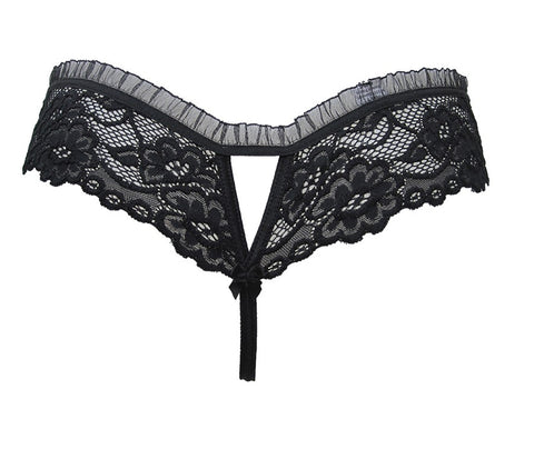 Ladies Gorgeous Sexy Black See Through Floral Lace Ruffle Trim Thong A101