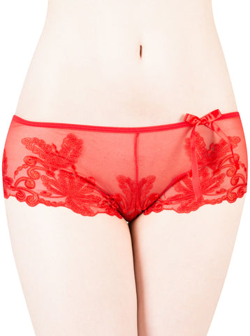Ladies Stunning Sheer Shorts With Fabulous Embroidery & Pretty Satin Bow