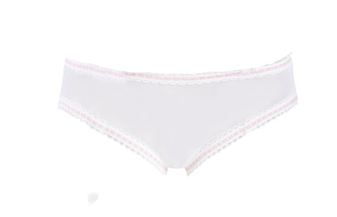 Pretty White Mesh Pink Ribbons Threaded Brief A120
