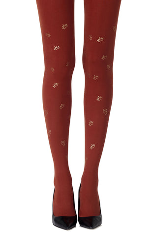 Lovely Opaque Gold Crown Print 120 Denier Rust Tights